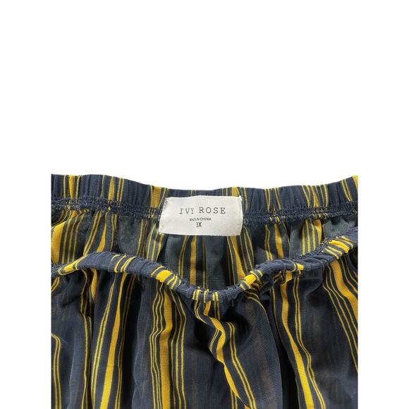 Ivy Rose Off-The-Shoulder Tie Front Navy Blue Yellow Stripe Top Womens Size 2X - Picture 6 of 8